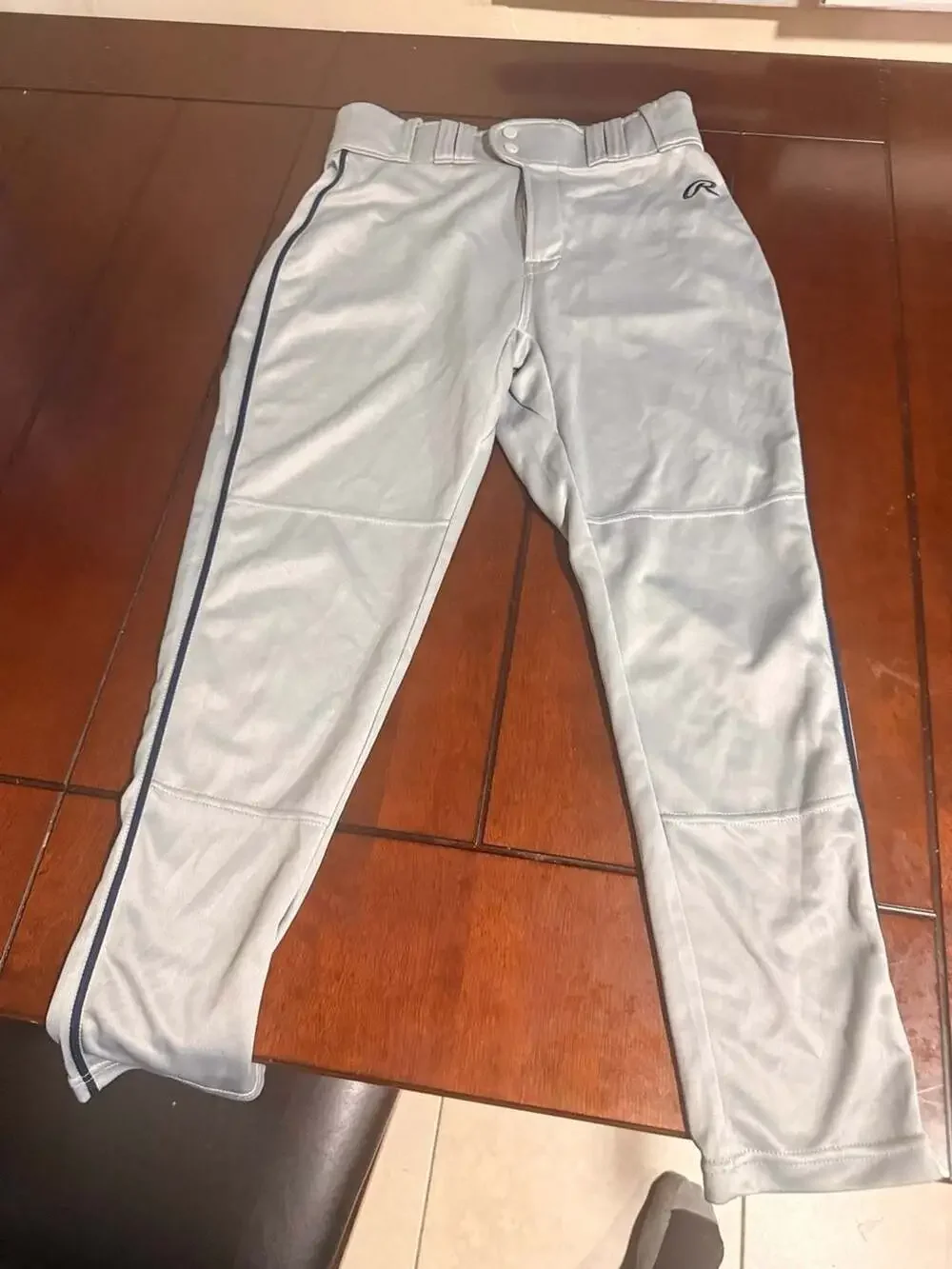 Rawlings Adult Pro-Dri Jogger Fit Baseball Pants, Gray with Navy Piping